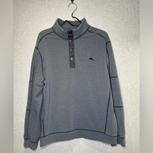 Tommy Bahama Gray Fleece Snap Collar Sweatshirt Dadcore Sweater Size L